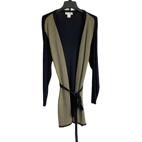 DUE per Due Black Long Sleeves Belted Cardigan Kimono Top Sweater Cadigan 1XP - Picture 1 of 5
